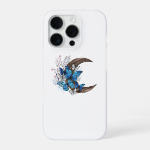 Blue butterflies on wooden crescent iPhone 16 pro case