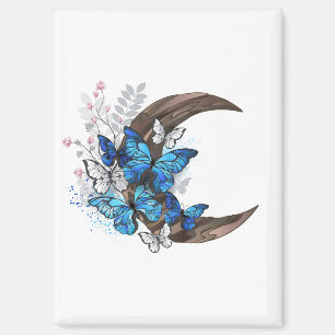 Blue butterflies on wooden crescent magnet