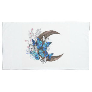 Blue butterflies on wooden crescent pillowcase