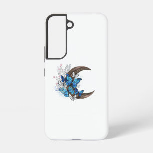 Blue butterflies on wooden crescent samsung galaxy case