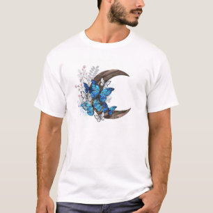 Blue butterflies on wooden crescent T-Shirt