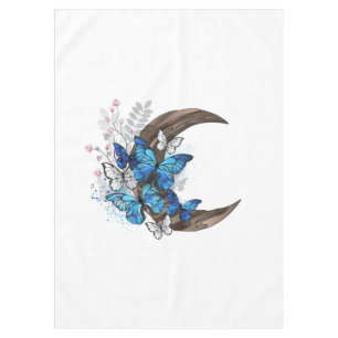 Blue butterflies on wooden crescent tablecloth