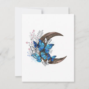 Blue butterflies on wooden crescent thank you card