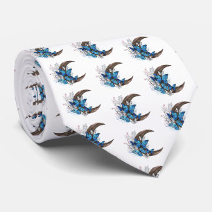 Blue butterflies on wooden crescent tie