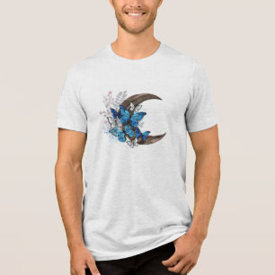 Blue butterflies on wooden crescent Tri-Blend shirt