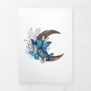 Blue butterflies on wooden crescent Tri-Fold holiday card