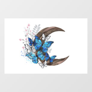 Blue butterflies on wooden crescent window cling