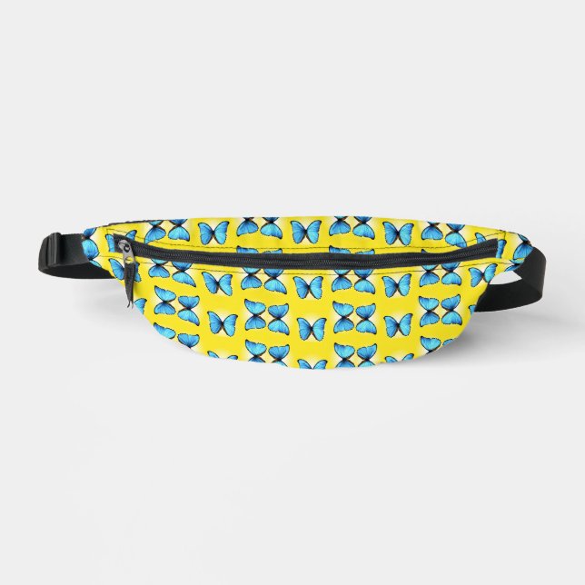 Blue butterflies on yellow fanny pack (Front)