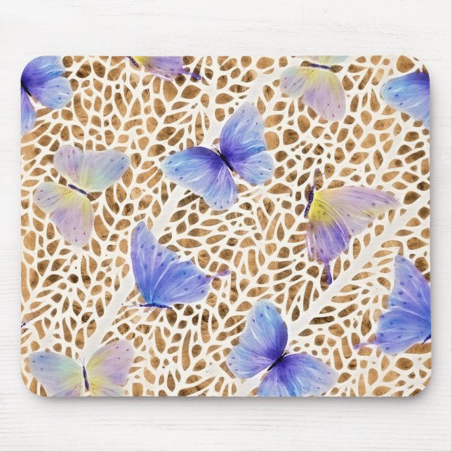 Blue Butterflies Organic Brown Animal Pattern Mouse Pad (Front)