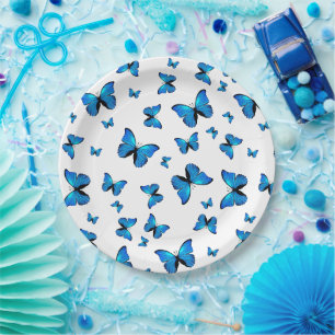 Blue butterflies paper plate