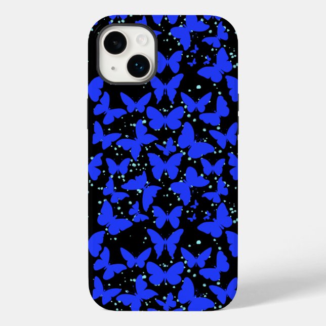 Blue Butterflies Pattern C01.b Black BG Case-Mate iPhone Case (Back)