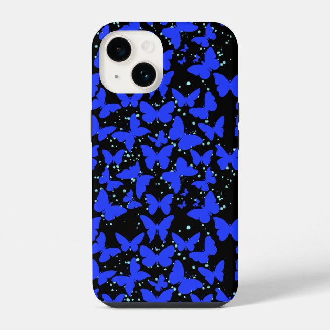 Blue Butterflies Pattern C01.b Black BG iPhone Case (Back)