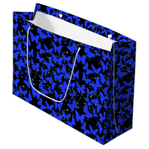 Blue Butterflies Pattern C01.b Black BG Large Gift Bag