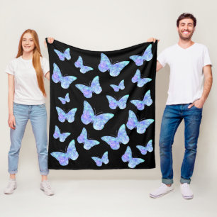 blue butterflies pattern fleece blanket