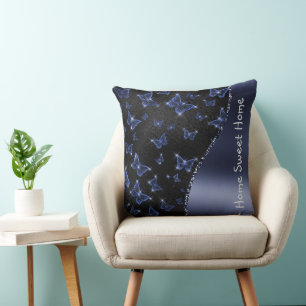 Blue Butterflies Pattern Glam Glitter Personalized Throw Pillow