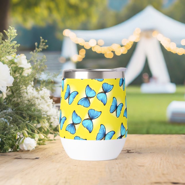 Blue butterflies pattern on yellow (Wedding)