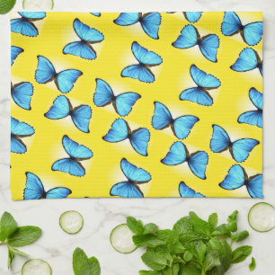 Blue butterflies pattern on yellow kitchen towel