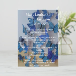 Blue Butterflies Photo Wedding Invitation