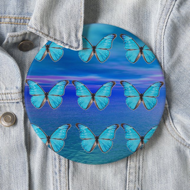 Blue Butterflies Pinback Button (In Situ)