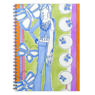 Blue Butterflies Surrounding Glamourous Girl Notebook