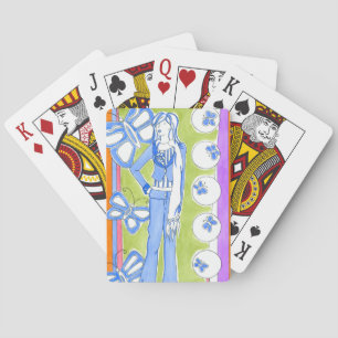 Blue Butterflies Surrounding Glamourous Girl Playing Cards