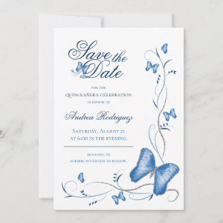 Blue Butterflies & Swirls Save the Date