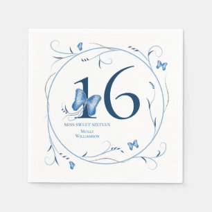 Blue Butterflies & Swirls Sweet 16 Napkin