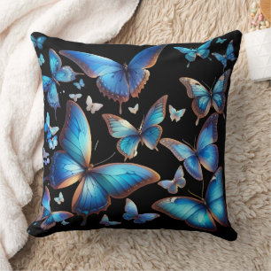 Blue butterflies throw pillow