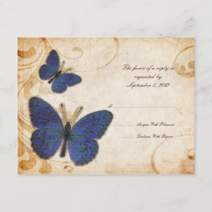 Blue Butterflies Vintage Wedding RSVP Card