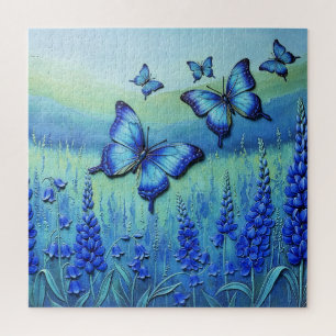 Blue Butterflies with Blue Flowers, Jigsaw Puzzle
