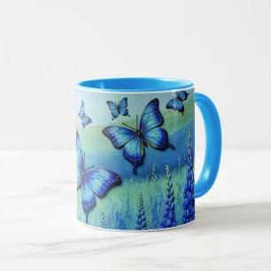 Blue Butterflies with Blue Flowers, Mug