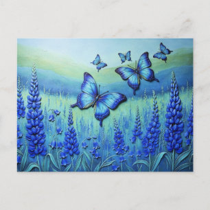 Blue Butterflies with Blue Flowers, Postcard