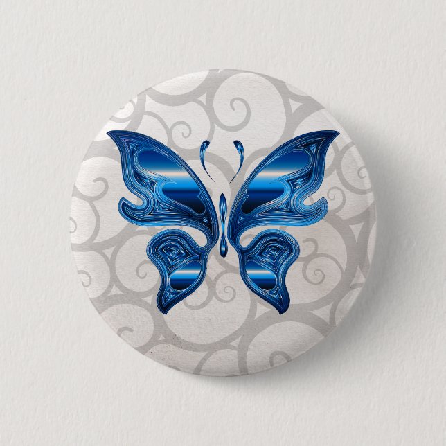 Blue butterfly 2 inch round button (Front)