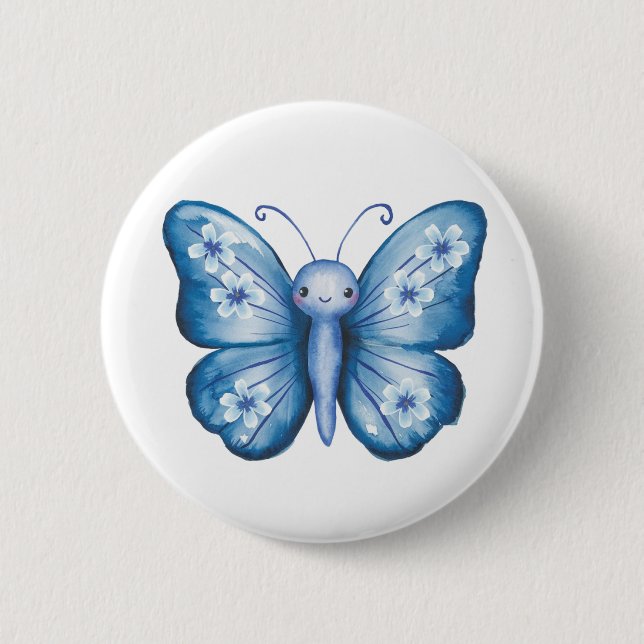 Blue Butterfly 2 Inch Round Button (Front)