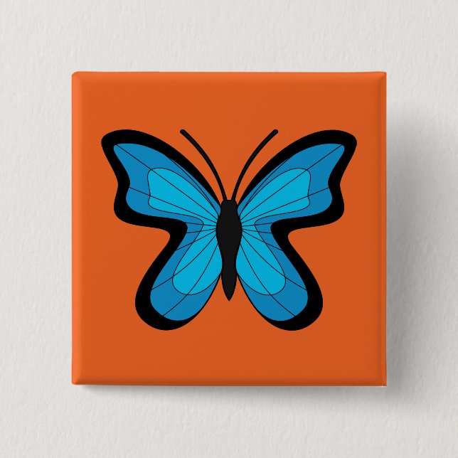 Blue Butterfly 2 Inch Square Button (Front)
