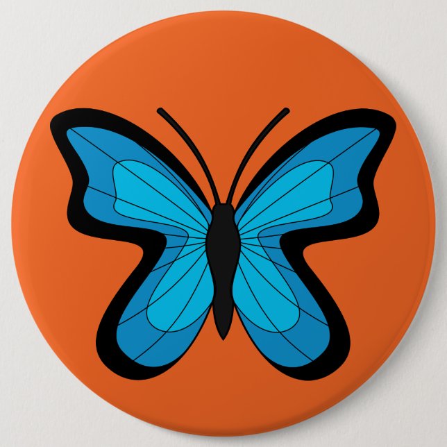 Blue Butterfly 6 Inch Round Button (Front)