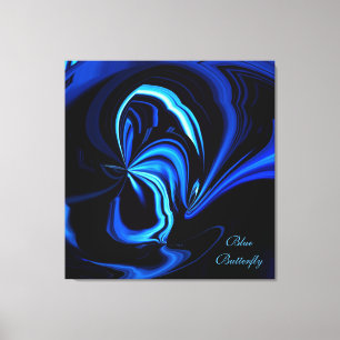 Blue Butterfly Abstract Wrapped Canvas Print