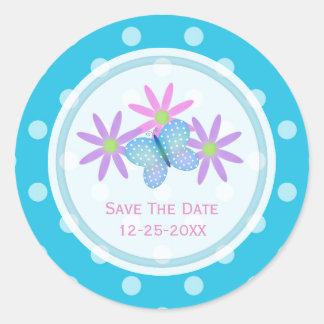 Blue Butterfly and Daisy Save The Date Stickers