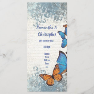 Blue butterfly and lace church wedding program