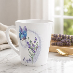 Blue Butterfly and Lavender Personalized Latte Mug
