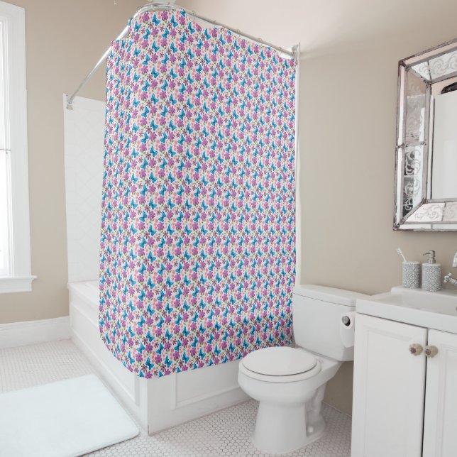 Blue Butterfly and Purple Floral Pattern (In Situ)