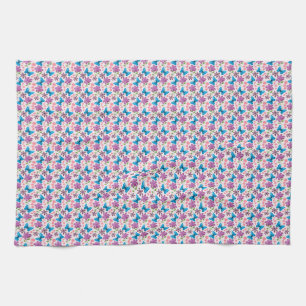 Blue Butterfly and Purple Floral Pattern Kitchen Towel