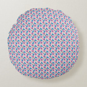 Blue Butterfly and Purple Floral Pattern Round Pillow