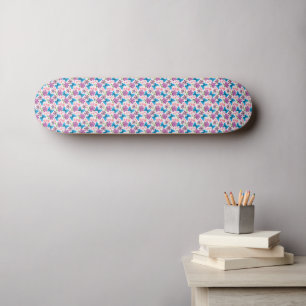 Blue Butterfly and Purple Floral Pattern Skateboard