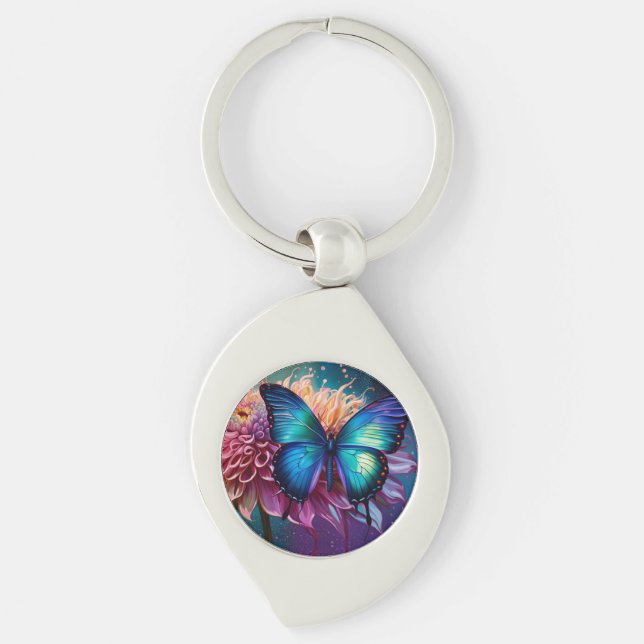 Blue butterfly and the Dahlia Keychain (Front)