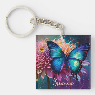 Blue butterfly and the Dahlia Keychain