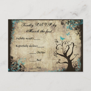 Blue Butterfly and Tree Vintage Wedding RSVP Card