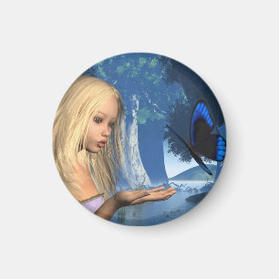 Blue Butterfly and Water Nymph - 2 Magnet