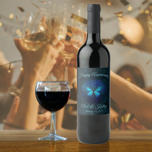 Blue Butterfly Anniversary Wine Label
