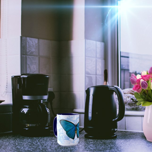 Blue Butterfly Art on Pop Art Pattern Mug Cup (Creator Uploaded)